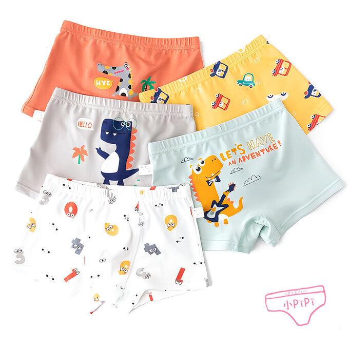 小pipi_純棉兒童四角平口內褲5件組_男童_鱷魚衝浪_PB5010