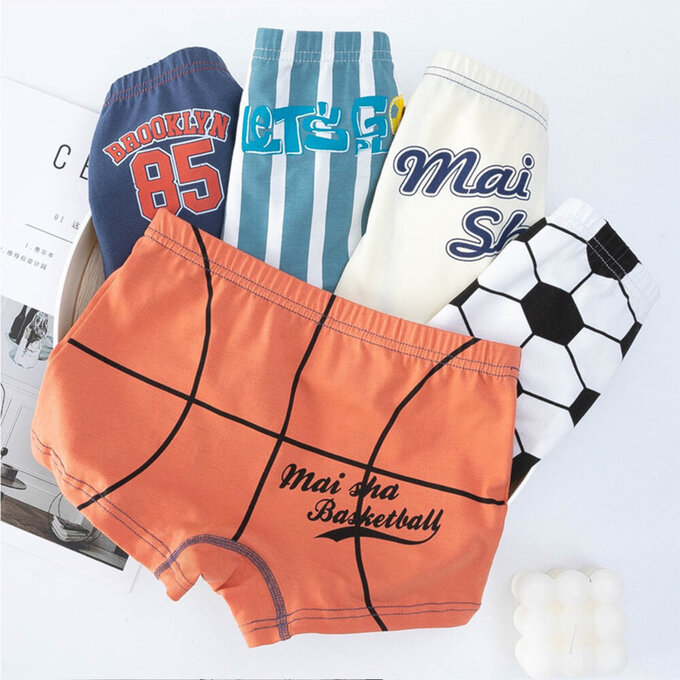 小pipi_純棉兒童四角平口內褲5件組_男童_運動男孩_PB5012