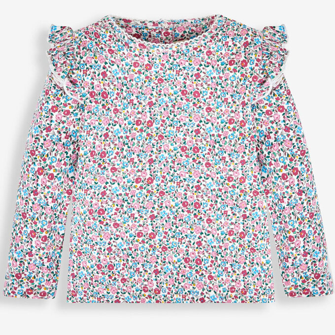 英國 JoJo Maman BeBe 幼/兒童100%純棉長袖上衣2件組(可當內搭)_粉色碎花_JJL1055