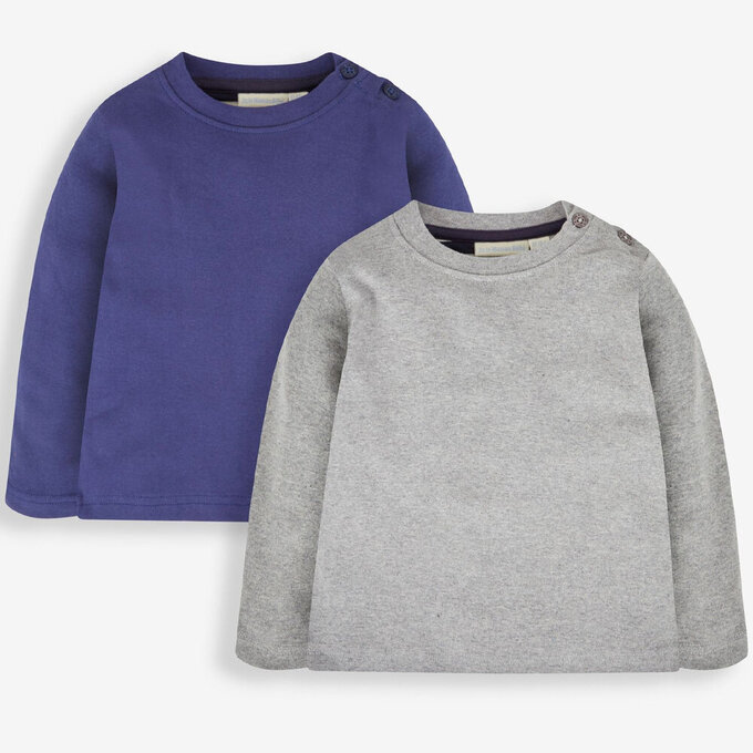 英國 JoJo Maman BeBe 幼/兒童100%純棉長袖上衣2件組(可當內搭)_經典寶藍_JJL1515