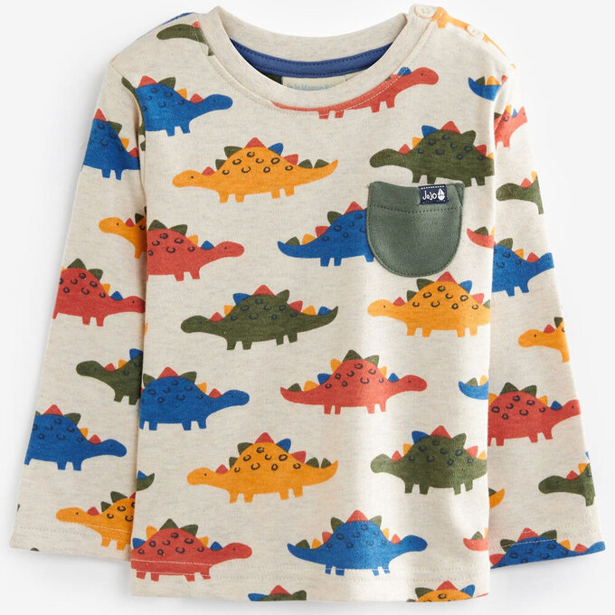 英國 JoJo Maman BeBe 幼/兒童100%純棉長袖上衣2件組(可當內搭)_彩虹恐龍_JJL1539