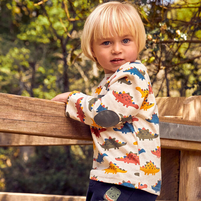 英國 JoJo Maman BeBe 幼/兒童100%純棉長袖上衣2件組(可當內搭)_彩虹恐龍_JJL1539