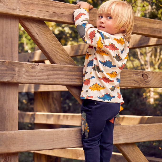 英國 JoJo Maman BeBe 幼/兒童100%純棉長袖上衣2件組(可當內搭)_彩虹恐龍_JJL1539