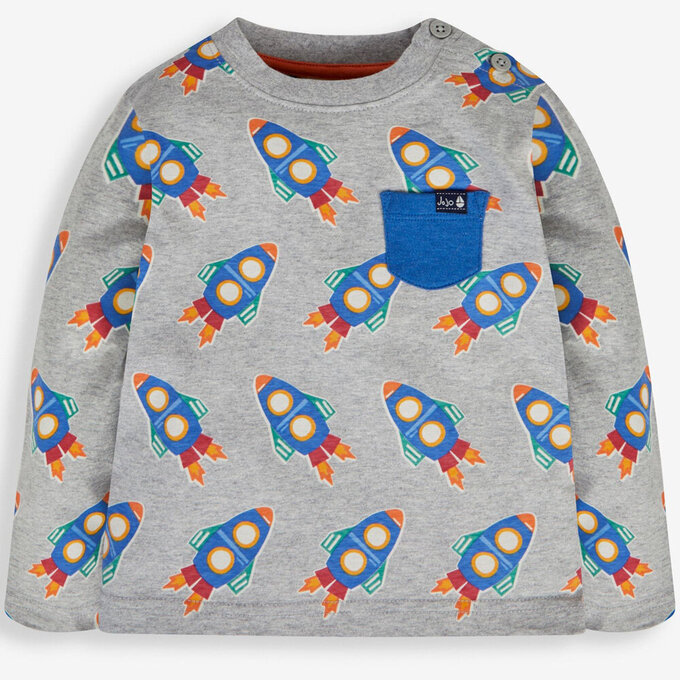 英國 JoJo Maman BeBe 幼/兒童100%純棉長袖上衣2件組(可當內搭)_火箭_JJL1541