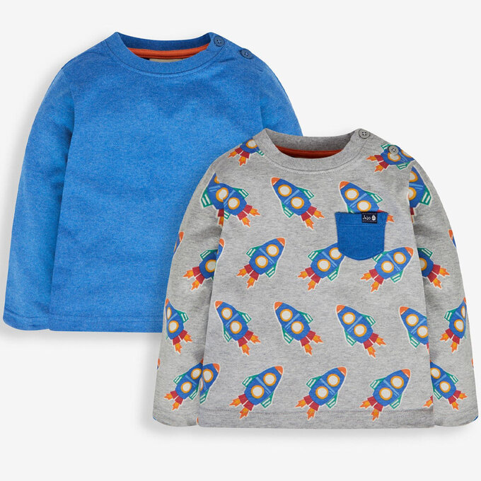 英國 JoJo Maman BeBe 幼/兒童100%純棉長袖上衣2件組(可當內搭)_火箭_JJL1541