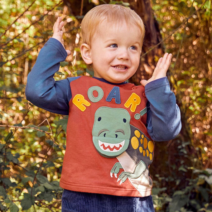 英國 JoJo Maman BeBe 幼/兒童超優質100%純棉長袖上衣_抱抱暴龍_JJL1461