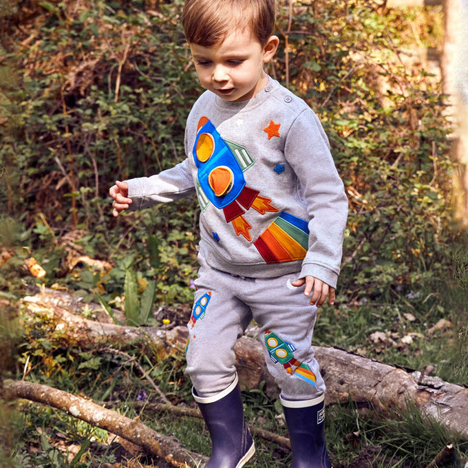 英國 JoJo Maman BeBe 幼/兒童超優質秋冬100%純棉長褲_彩虹火箭_JJL1376