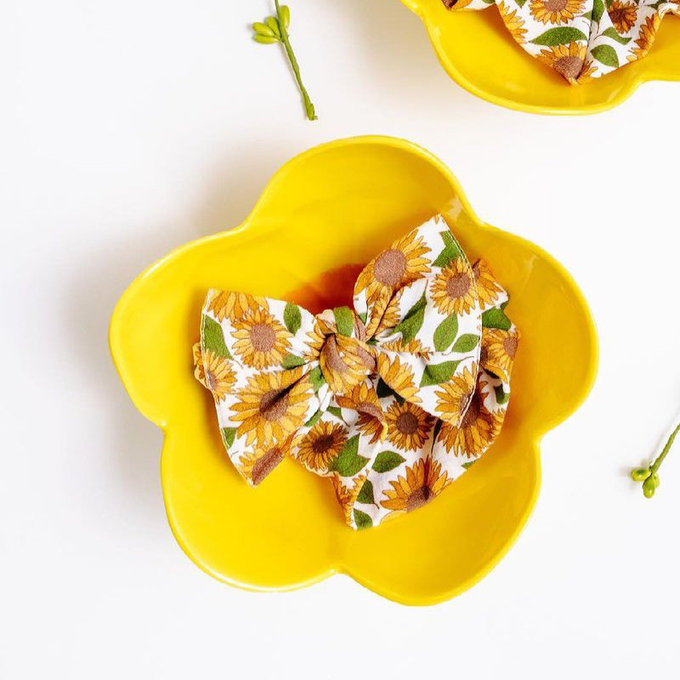 美國 baby bling 純手工極優雅細緻輕柔微彈性/毫無束縛感蝴蝶結髮帶/髮飾_印花經典款_向日葵(BBRK059)