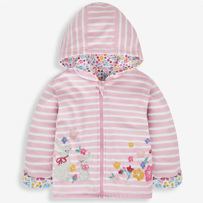 英國 JoJo Maman BeBe 幼/兒童雙面穿100%純棉保暖連帽外套_櫻花兔_JJL1095