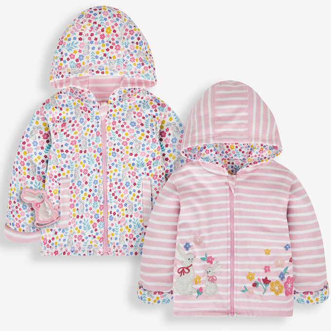 英國 JoJo Maman BeBe 幼/兒童雙面穿100%純棉保暖連帽外套_櫻花兔_JJL1095