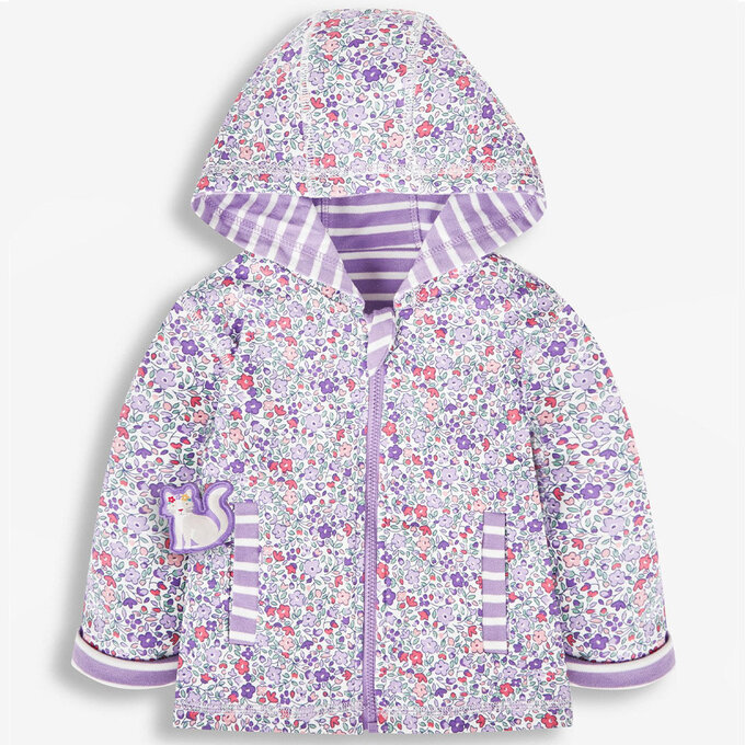 英國 JoJo Maman BeBe 幼/兒童雙面穿100%純棉保暖連帽外套_薰衣草貓_JJL1098