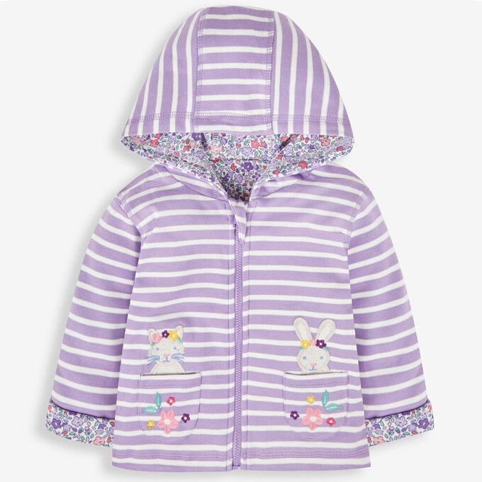 英國 JoJo Maman BeBe 幼/兒童雙面穿100%純棉保暖連帽外套_薰衣草貓_JJL1098