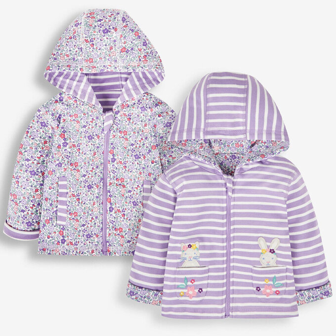 英國 JoJo Maman BeBe 幼/兒童雙面穿100%純棉保暖連帽外套_薰衣草貓_JJL1098