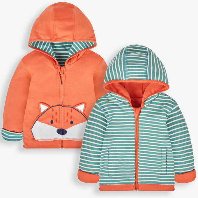 英國 JoJo Maman BeBe 幼/兒童雙面穿100%純棉保暖連帽外套_小狐狸_JJL1201