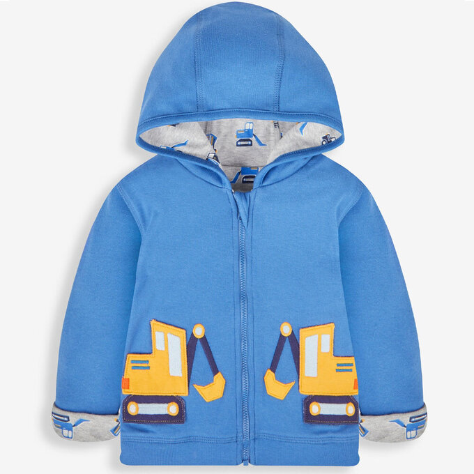 英國 JoJo Maman BeBe 幼/兒童雙面穿100%純棉保暖連帽外套_挖掘機_JJL1209