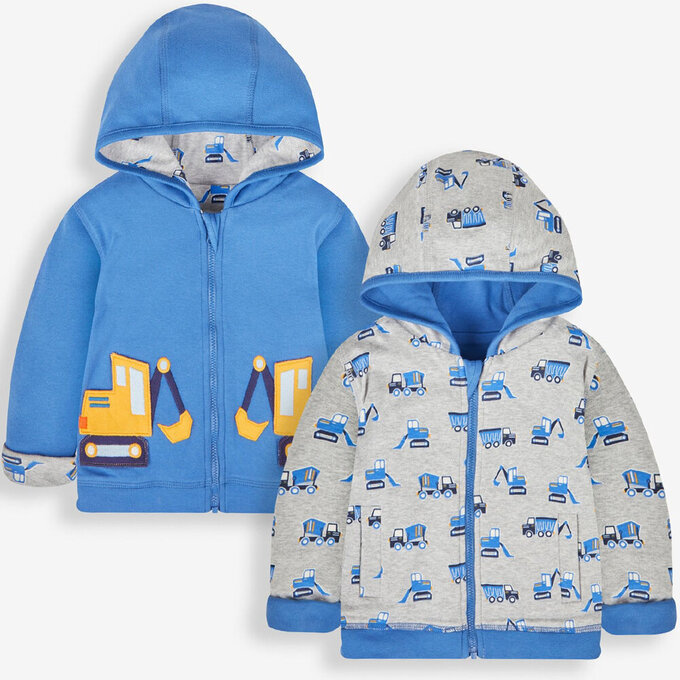 英國 JoJo Maman BeBe 幼/兒童雙面穿100%純棉保暖連帽外套_挖掘機_JJL1209