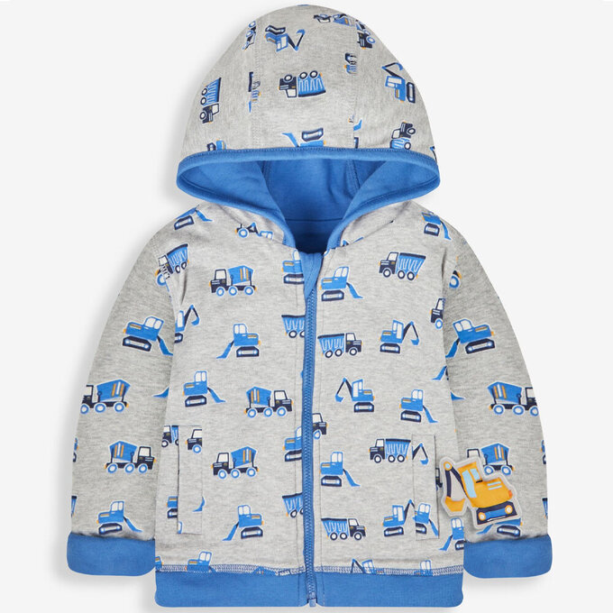 英國 JoJo Maman BeBe 幼/兒童雙面穿100%純棉保暖連帽外套_挖掘機_JJL1209