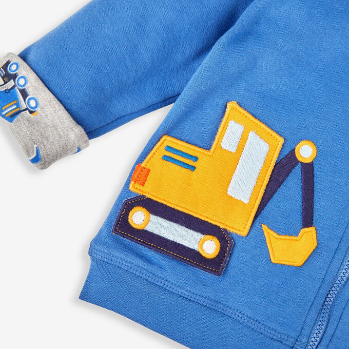 英國 JoJo Maman BeBe 幼/兒童雙面穿100%純棉保暖連帽外套_挖掘機_JJL1209