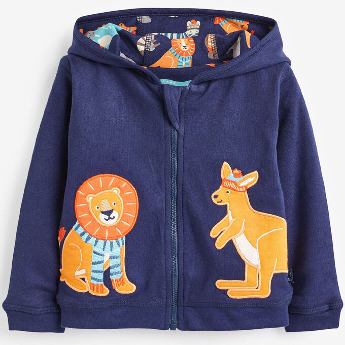 英國 JoJo Maman BeBe 幼/兒童雙面穿100%純棉保暖連帽外套_動物遊樂園_JJL1213