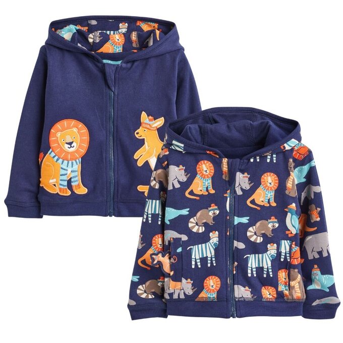 英國 JoJo Maman BeBe 幼/兒童雙面穿100%純棉保暖連帽外套_動物遊樂園_JJL1213