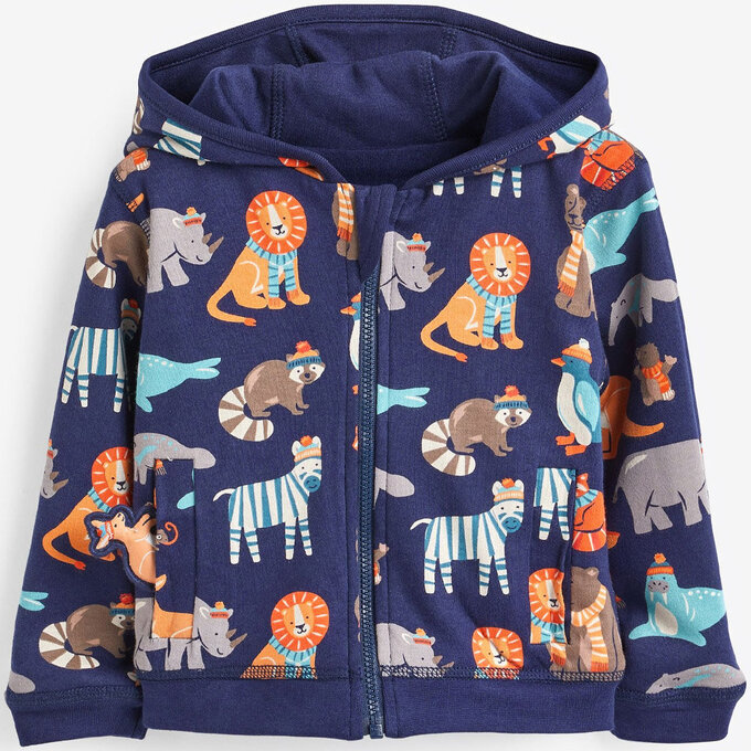 英國 JoJo Maman BeBe 幼/兒童雙面穿100%純棉保暖連帽外套_動物遊樂園_JJL1213