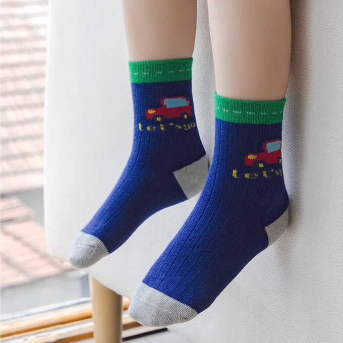 【腳ㄚ子】幼/兒童棉質中筒襪_汽車世界_ilbB007