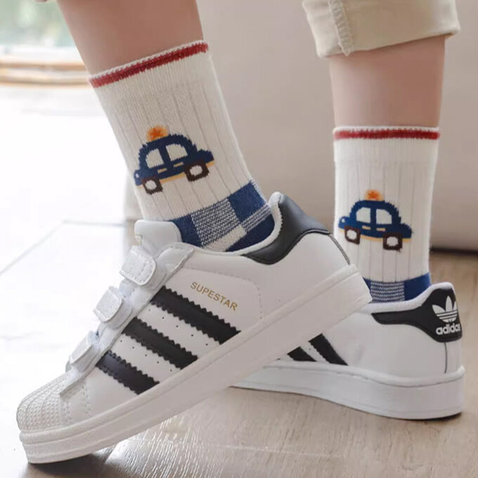 【腳ㄚ子】幼/兒童棉質中筒襪_小警車_ilbB008