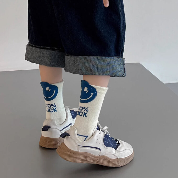 【腳ㄚ子】幼/兒童棉質中筒襪_大笑臉_ilbB010