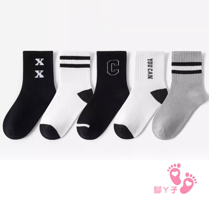 【腳ㄚ子】幼/兒童棉質中筒襪_時尚黑白_ilbB011