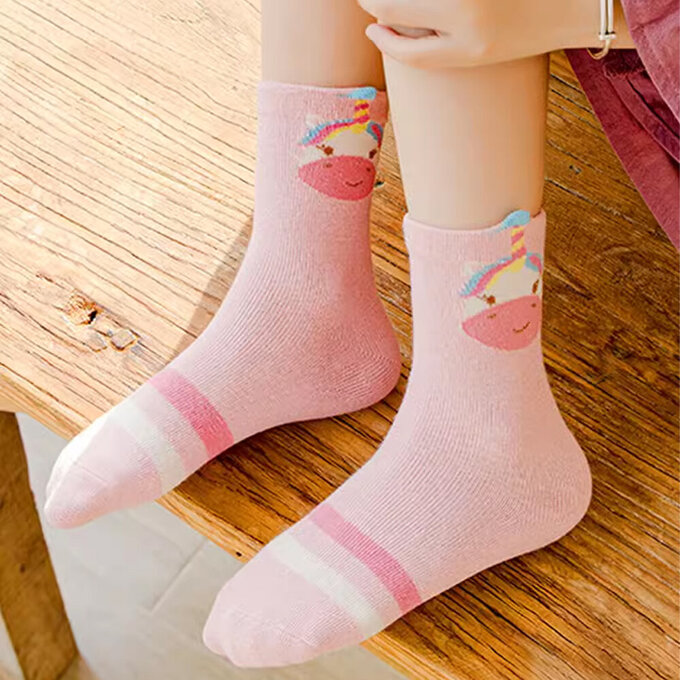 【腳ㄚ子】幼/兒童棉質中筒襪_彩虹獨角獸_ilbG007