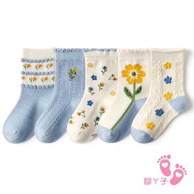 【腳ㄚ子】幼/兒童棉質中筒襪_黃色酢醬草_ilbG008