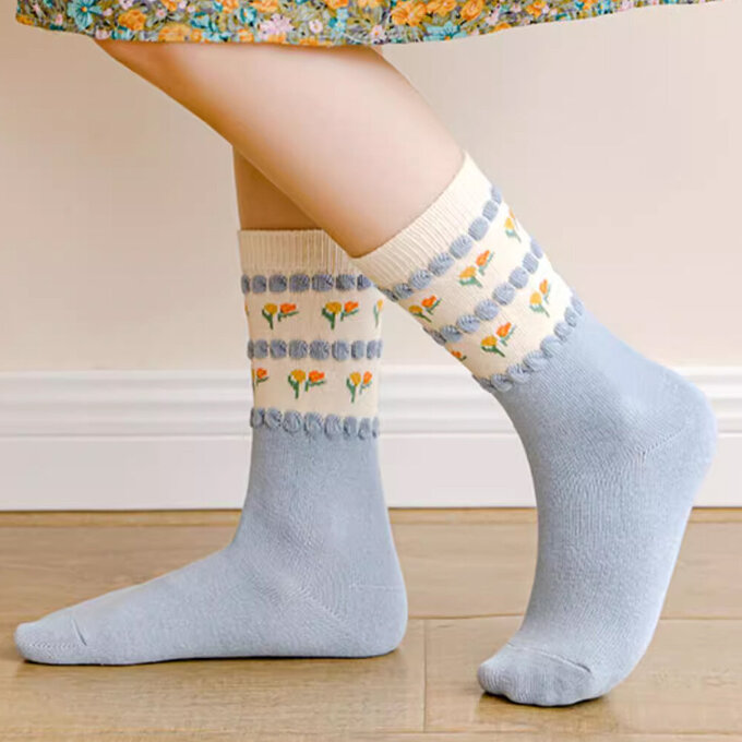 【腳ㄚ子】幼/兒童棉質中筒襪_黃色酢醬草_ilbG008