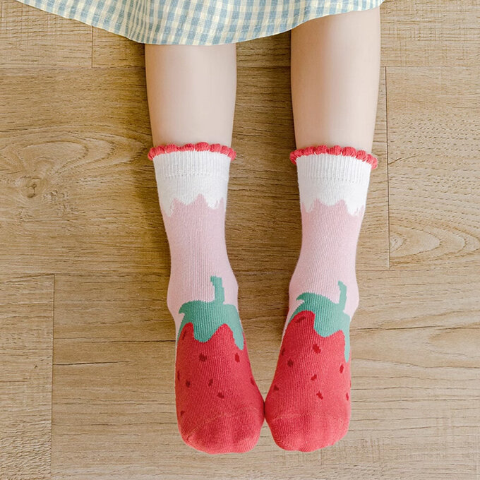 【腳ㄚ子】幼/兒童棉質中筒襪_草莓蛋糕_ilbG010
