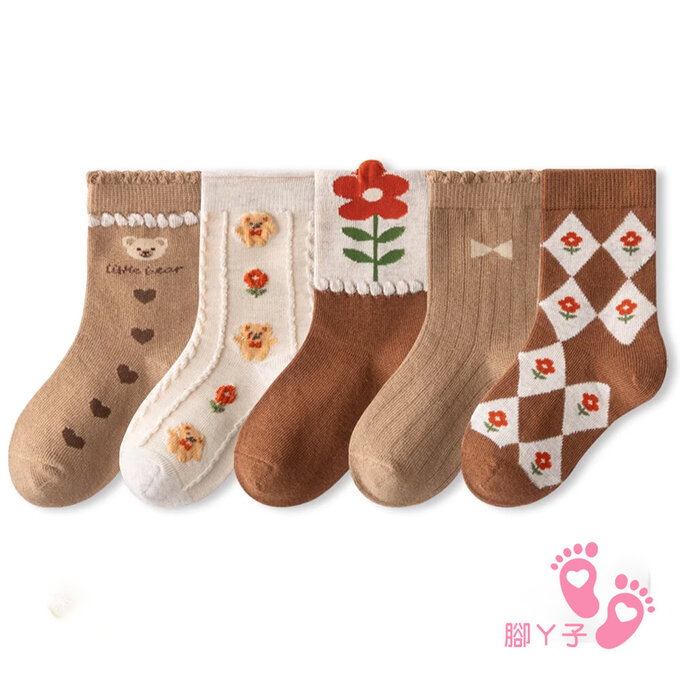 【腳ㄚ子】幼/兒童棉質中筒襪_小熊餅乾_ilbG012