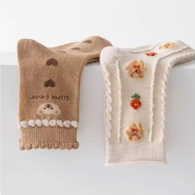 【腳ㄚ子】幼/兒童棉質中筒襪_小熊餅乾_ilbG012