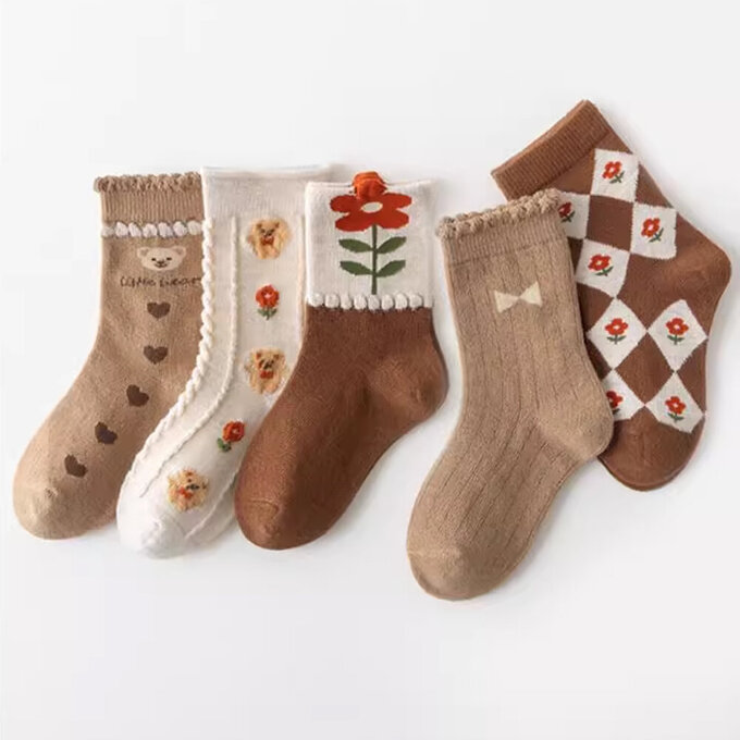 【腳ㄚ子】幼/兒童棉質中筒襪_小熊餅乾_ilbG012