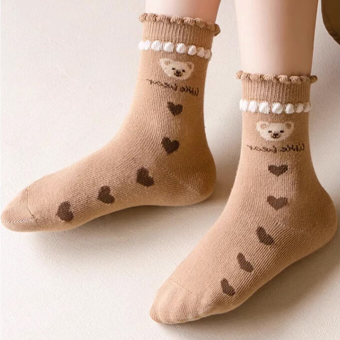【腳ㄚ子】幼/兒童棉質中筒襪_小熊餅乾_ilbG012