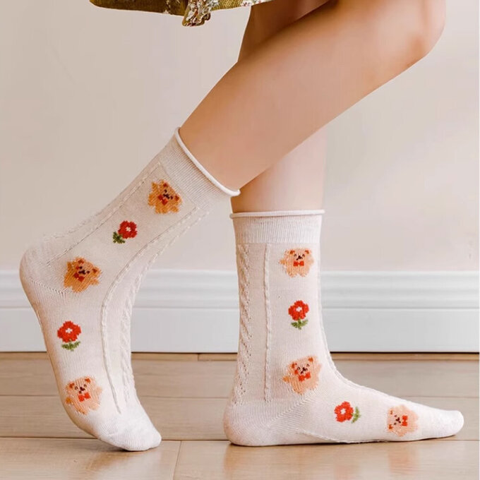 【腳ㄚ子】幼/兒童棉質中筒襪_小熊餅乾_ilbG012