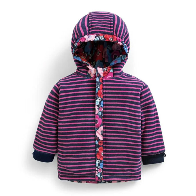 英國 JoJo Maman BeBe 雙面穿鋪棉防水保暖外套_海軍藍花卉_JJJK-E1264