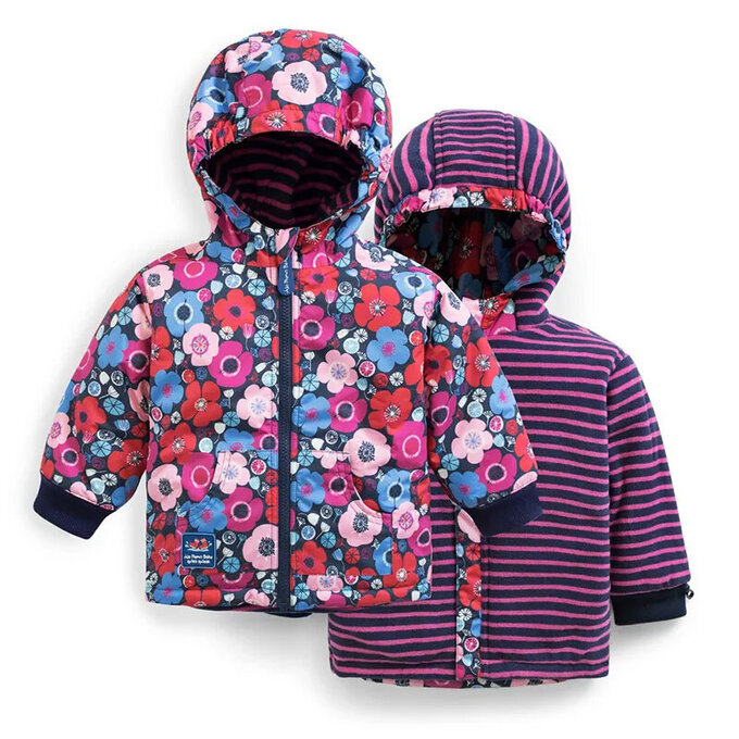 英國 JoJo Maman BeBe 雙面穿鋪棉防水保暖外套_海軍藍花卉_JJJK-E1264