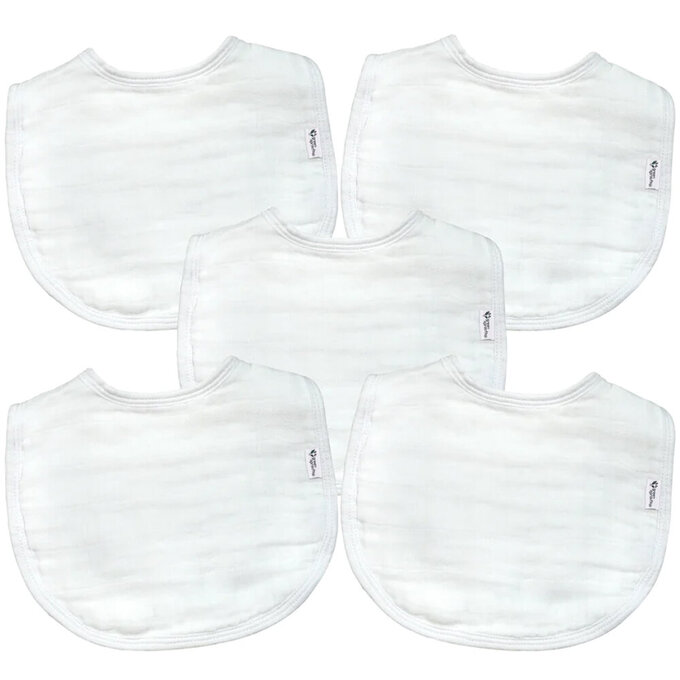 美國 green sprouts 小綠芽100%有機棉細紗布_四層紗超細緻吸水【口水巾圍兜】5入組_純白組_GS100191-WS