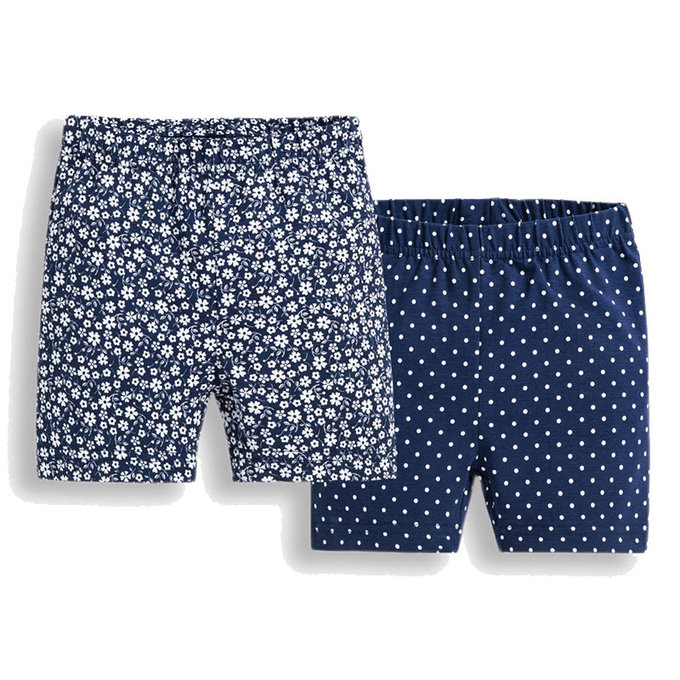 英國 JoJo Maman BeBe 超優質嬰幼兒/兒童100% 純棉鬆緊帶短褲2入組_深藍碎花_JJE4414