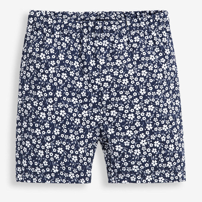 英國 JoJo Maman BeBe 超優質嬰幼兒/兒童100% 純棉鬆緊帶短褲2入組_深藍碎花_JJE4414