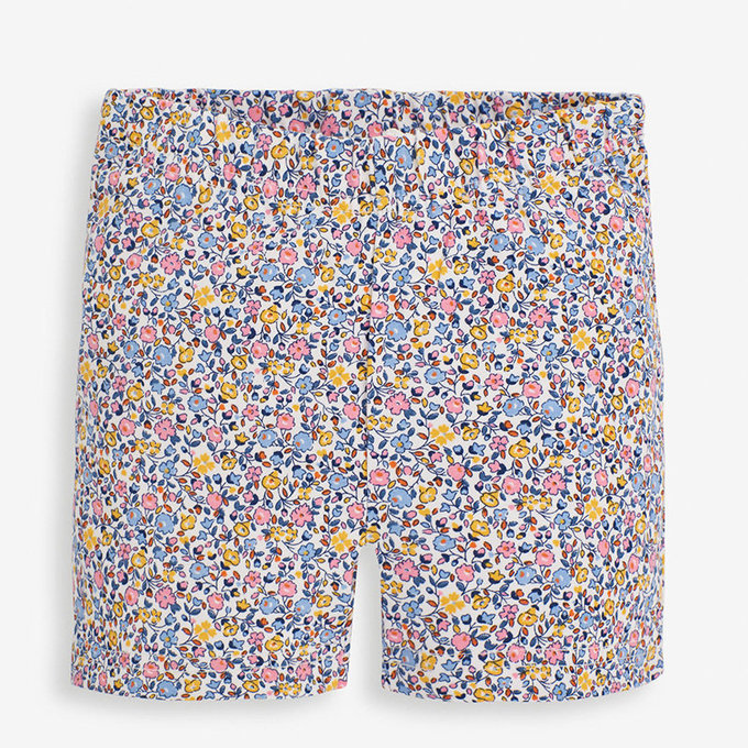 英國 JoJo Maman BeBe 超優質嬰幼兒/兒童100% 純棉鬆緊帶短褲2入組_海洋藍碎花_JJE5537