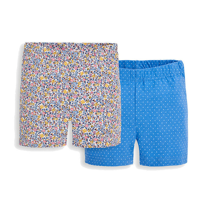 英國 JoJo Maman BeBe 超優質嬰幼兒/兒童100% 純棉鬆緊帶短褲2入組_海洋藍碎花_JJE5537