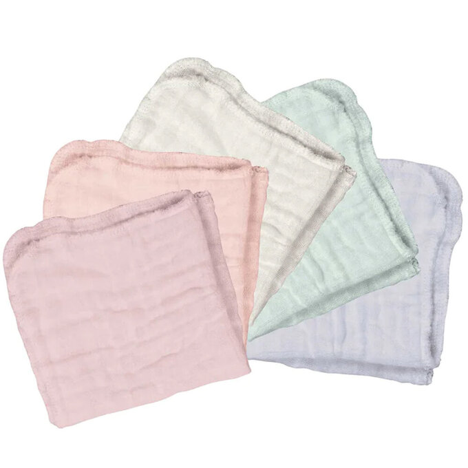 美國 green sprouts 小綠芽100%有機棉細紗布 毛巾/洗澡巾/方巾/手帕等多功能使用 5入組_柔和桃_GS190190-RS