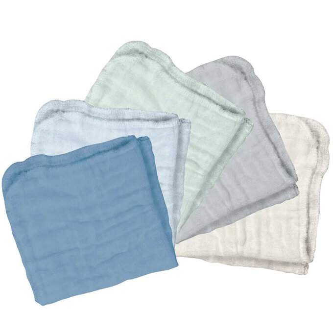 美國 green sprouts 小綠芽100%有機棉細紗布 毛巾/洗澡巾/方巾/手帕等多功能使用 5入組_寶寶藍_GS190190-BLS