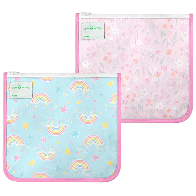 美國 green sprouts 小綠芽具保溫功能 可重複使用 食物袋/零食袋/三明治袋或小物收納袋 2入組_彩虹花園_GS165373-AR