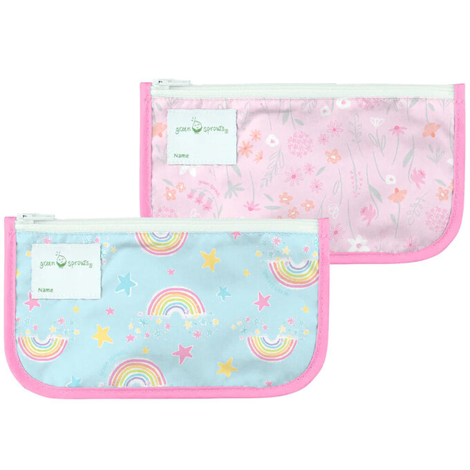 美國 green sprouts 小綠芽可重複使用食物袋、零食袋或小物收納袋(固齒器/奶嘴) 2入組_彩虹花園_GS165374-AP