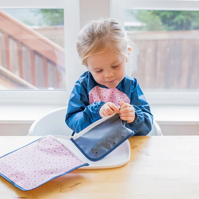 美國 green sprouts 小綠芽可重複使用食物袋、零食袋或小物收納袋(固齒器/奶嘴) 2入組_恐龍叢林_GS165374-AG